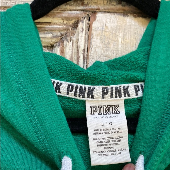 PINK Victoria's Secret Green Hoodie Sweatshirt with Logo - Picture 3 of 5